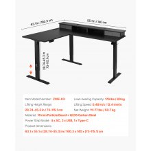 VEVOR L Shaped Desk Electric Adjustable Height Corner Gaming Desk w/ Light Strip