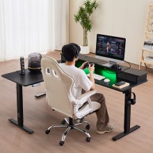 VEVOR L Shaped Desk Electric Adjustable Height Corner Gaming Desk w/ Light Strip