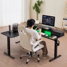 VEVOR L Shaped Desk Electric Adjustable Height Corner Gaming Desk w/ Light Strip