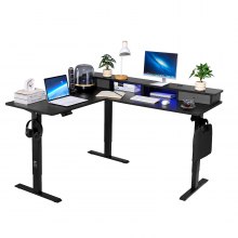 VEVOR L Shaped Desk Electric Adjustable Height Corner Gaming Desk w/ Light Strip