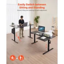 VEVOR L Shaped Desk Electric Adjustable Height Corner Gaming Desk with 2 Hooks