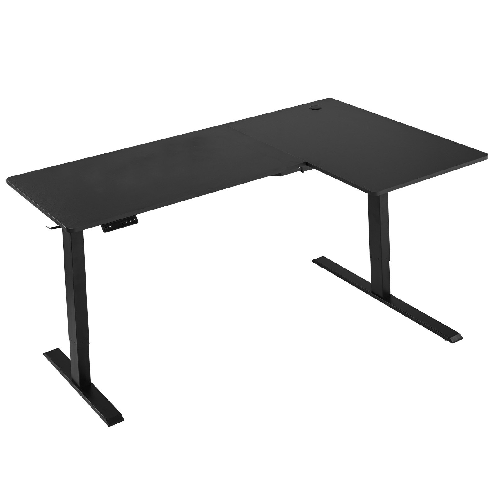 VEVOR L Shaped Desk, Electric Adjustable Height Corner Gaming Desk with Dual Hooks, Heavy Duty Carbon Steel L-Shaped Computer Table with Power Strip for Home, Office, Dorm, Easy to Assemble, Black