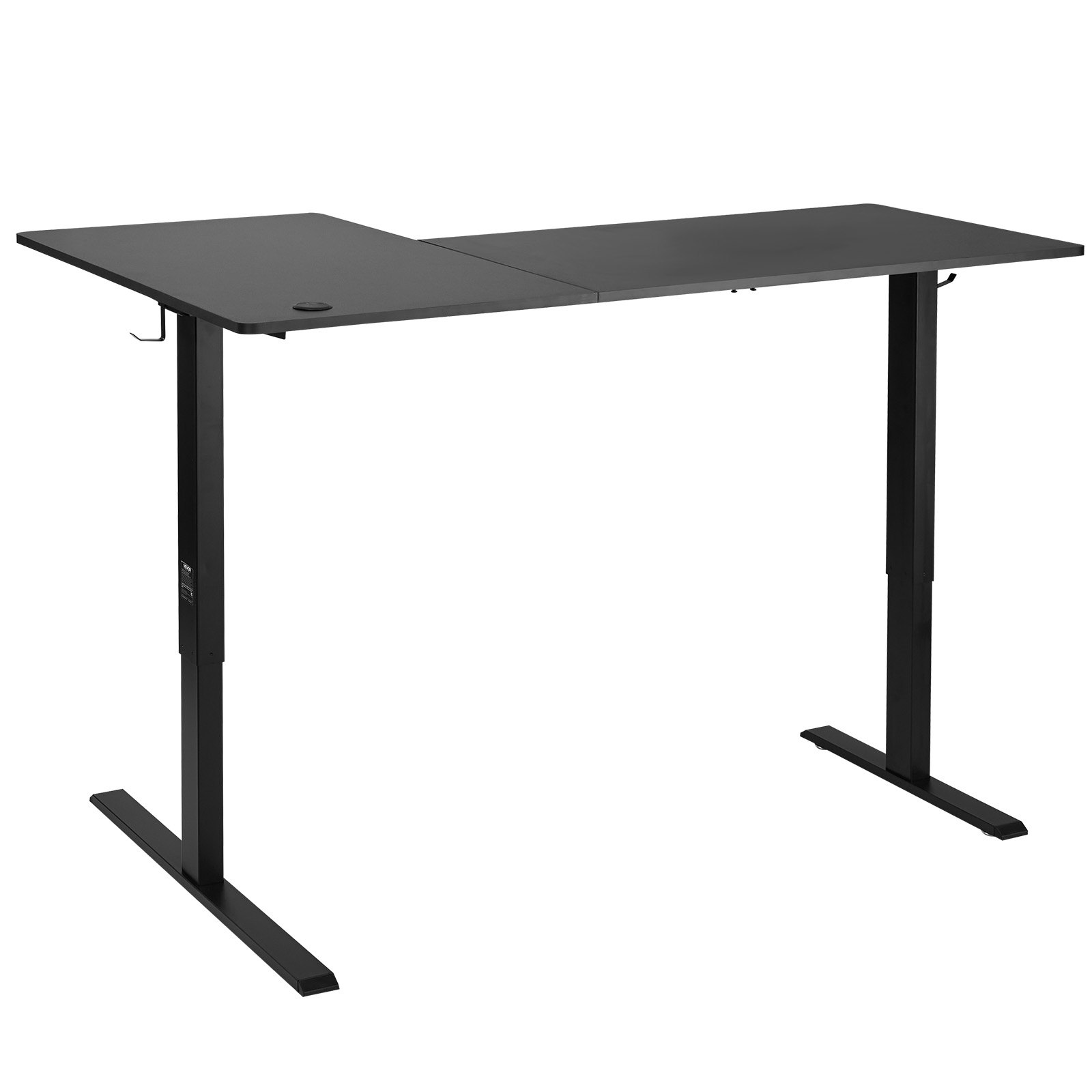 VEVOR L Shaped Desk, Electric Adjustable Height Corner Gaming Desk with Dual Hooks, Heavy Duty Carbon Steel L-Shaped Computer Table with Power Strip for Home, Office, Dorm, Easy to Assemble, Black