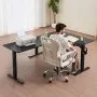 VEVOR L Shaped Desk, Electric Adjustable Height Corner Gaming Desk with Dual Hooks, Heavy Duty Carbon Steel L-Shaped Computer Table with Power Outlets for Home and Office, Easy to Assemble, Black