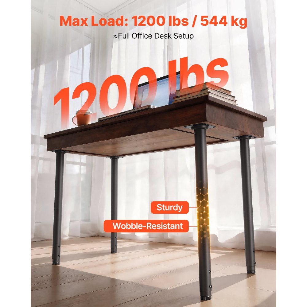 VEVOR Adjustable Table Legs, 610-1016 mm Round Steel Furniture Legs, 544 kg Max Load Heavy Duty, Quick Installation, for Home Office Desk DIY, Coffee Dinner Bar Tables, Workbenches, 4 PCS, Black