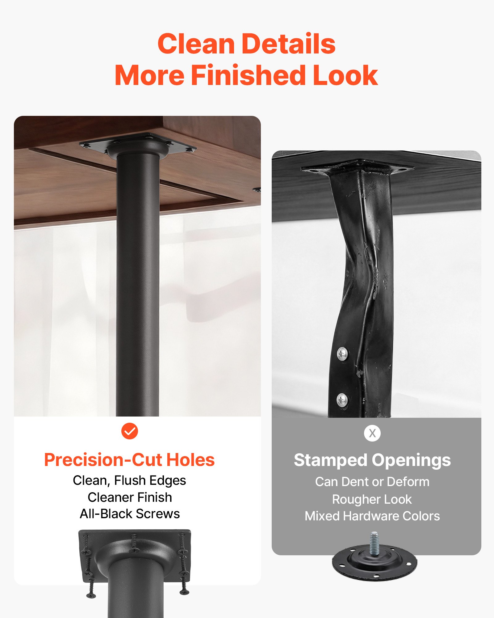 VEVOR Adjustable Table Legs, 610-1016 mm Round Steel Furniture Legs, 544 kg Max Load Heavy Duty, Quick Installation, for Home Office Desk DIY, Coffee Dinner Bar Tables, Workbenches, 4 PCS, Black