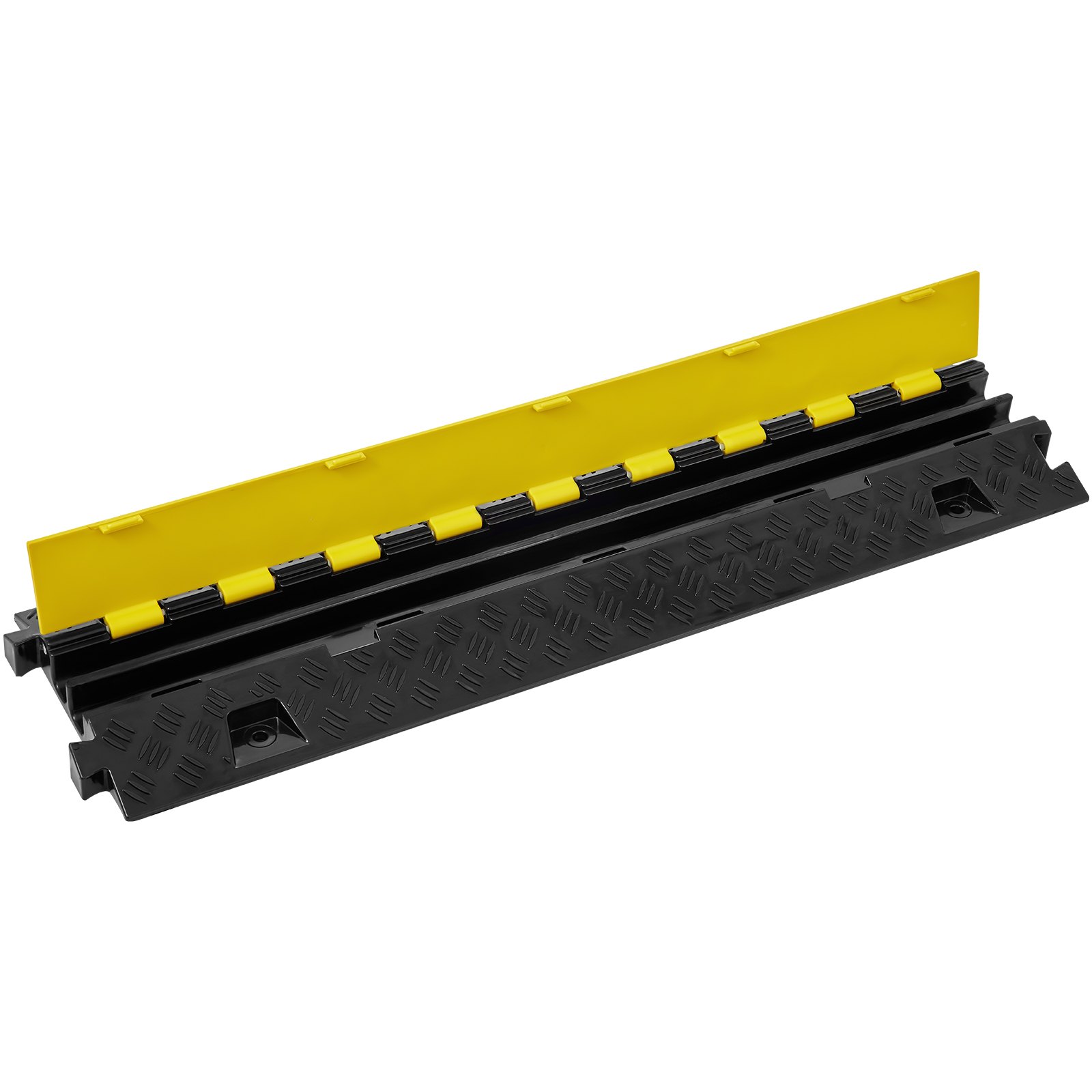 yellow and black VEVOR cable protector ramp with interlocking design and textured surface for safety.