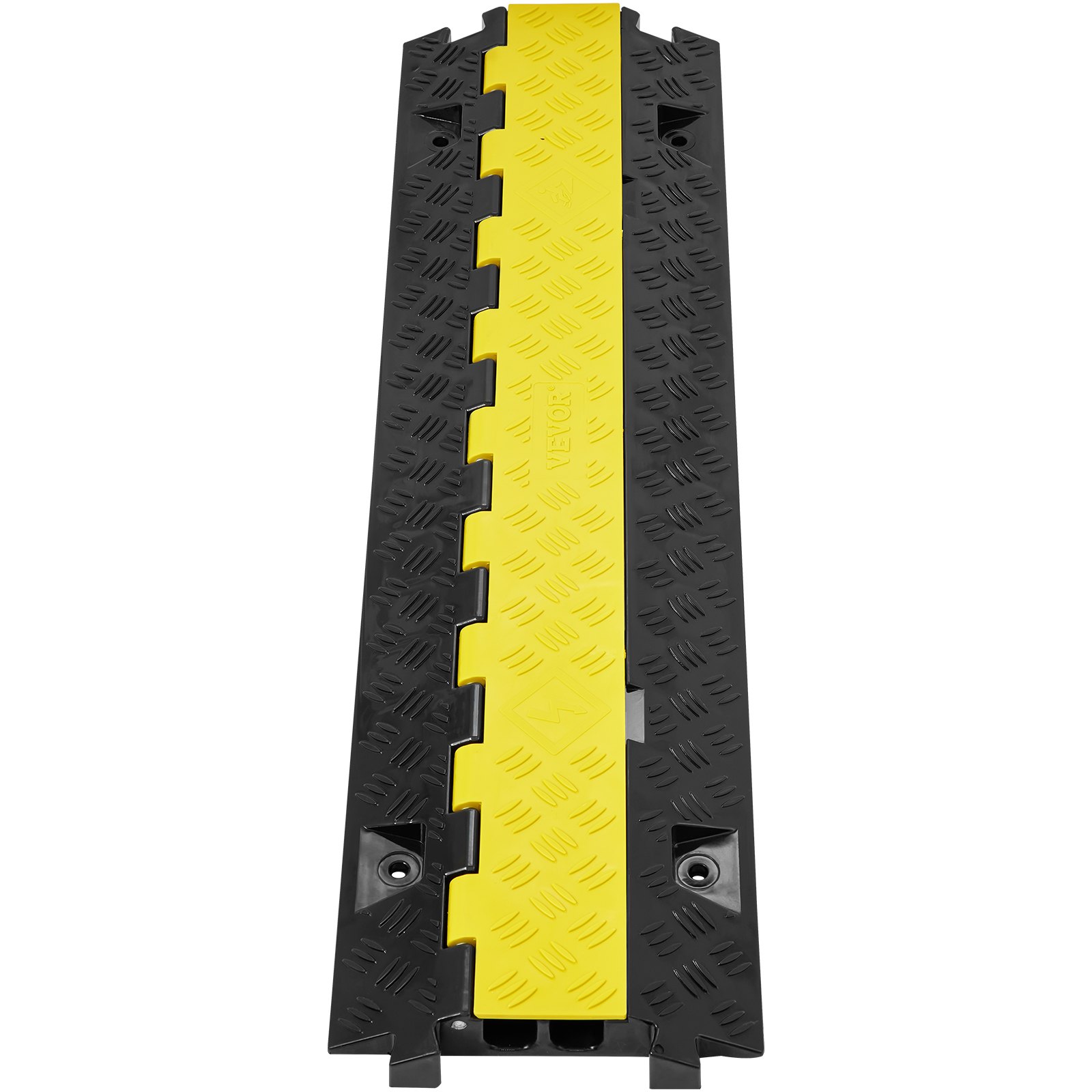 VEVOR cable protector ramp with a yellow lid and black base, featuring anti-slip textured surface.