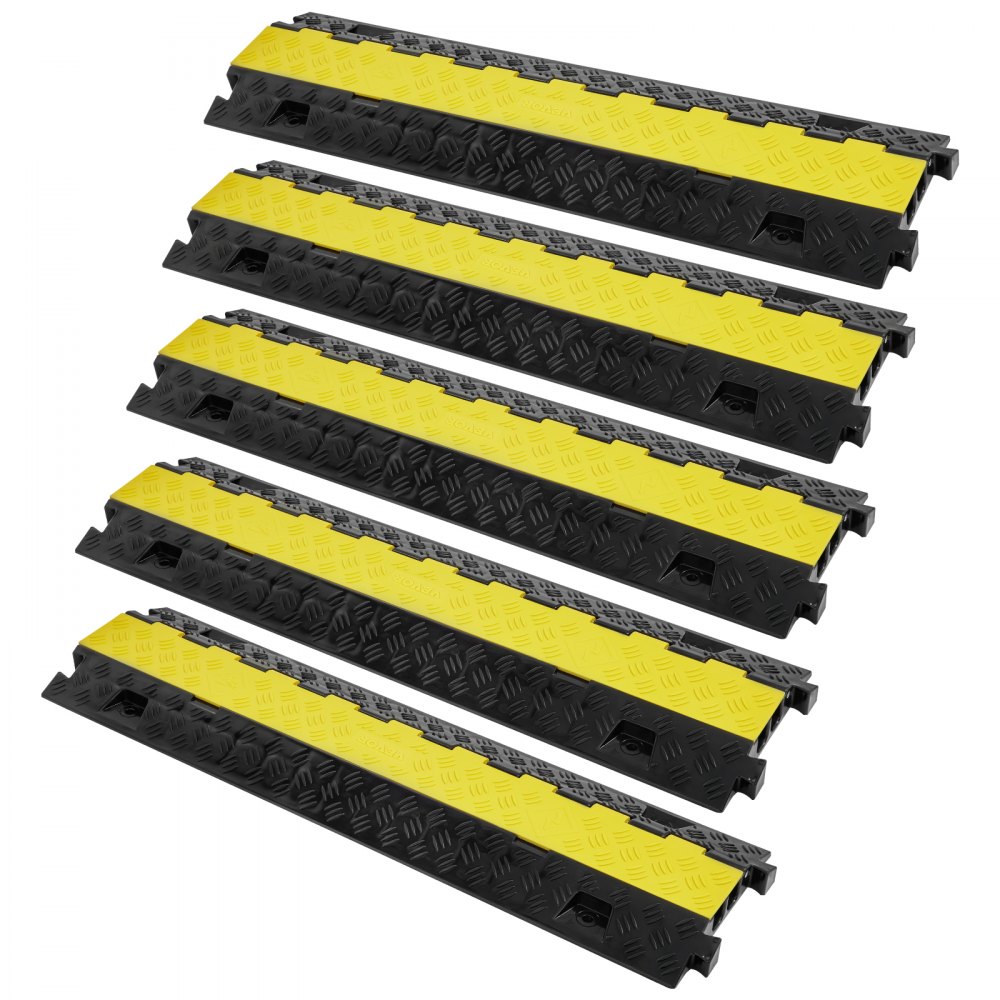 VEVOR 5 υπολογιστές Cable Protector Ramp, 2 Channel, 22000 lbs/axle Capacity Heavy Duty Wire Cover TPU Protector Ramp Ramp Driveway, Traffic Speed ​​Bump with TPR Flip-Open Top Cover, για εσωτερικούς και εξωτερικούς χώρους