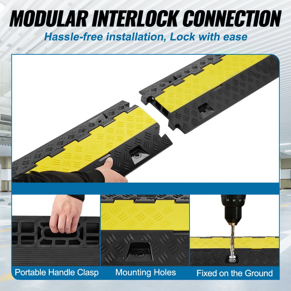 VEVOR - Rampa protectora de cables (5 unidades, 2 canales, capacidad de 22 000 lb/eje), resistente cubierta de TPU para cables, protector de manguera para rampa de entrada, reductor de velocidad con cubierta superior abatible de TPR, para interiores y exteriores