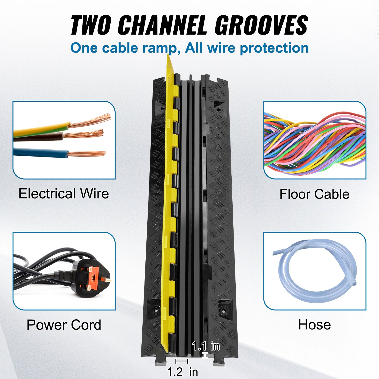 VEVOR 5 PCs Cable Protector Ramp, 2 Channel, 22000 lbs/axle Capacity Heavy Duty TPU Wire Cover Ramp Hose Protector Ramp Driveway, Traffic Speed Bump with TPR Flip-Open Top Cover, for Indoor & Outdoor