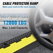 VEVOR 3 PCs Rubber Cable Protector Ramp, 2 Channel, 12000 lbs/axle Capacity Heavy Duty Hose Wire Cover Ramp Driveway, Traffic Speed Bump with Flip-Open Top Cover & 50 ft Warning Tape, for Indoor&Outdo