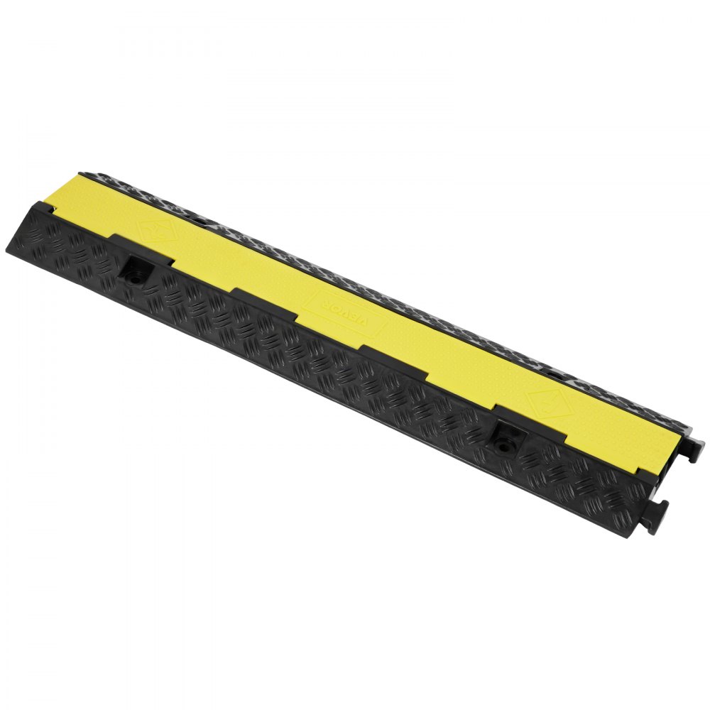 VEVOR 5-Piece Rubber Cable Guard, Dual Channel, 12000 lbs per Axle Load Capacity, Durable Hose & Wire Protection Ramp for Driveways, with Easy Access Top & 50 ft Caution Tape for Both Indoor & Outd