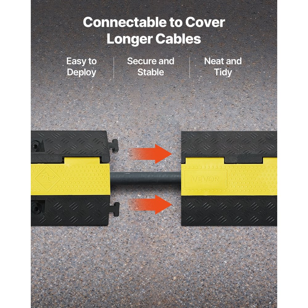 VEVOR Cable Protector Ramp, 22,000 lbs/axle Capacity, 1 Channel Heavy Duty Rubber Cord Hose Wire Cover, 2.76 x 1.97 in Channel, Traffic Speed Bump with Flip-Open Top Cover, for Indoor Outdoor, 1 Pack
