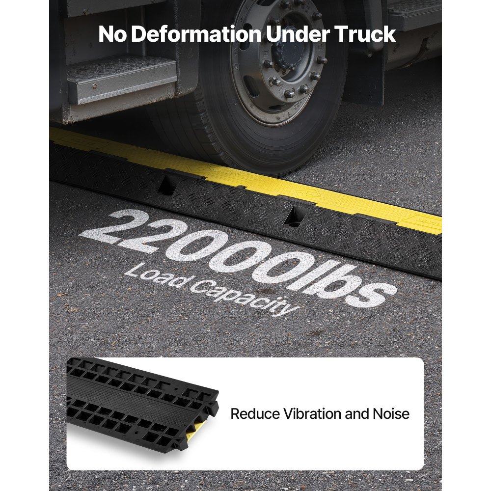 VEVOR Cable Protector Ramp, 22,000 lbs/axle Capacity, 1 Channel Heavy Duty Rubber Cord Hose Wire Cover, 2.76 x 1.97 in Channel, Traffic Speed Bump with Flip-Open Top Cover, for Indoor Outdoor, 1 Pack