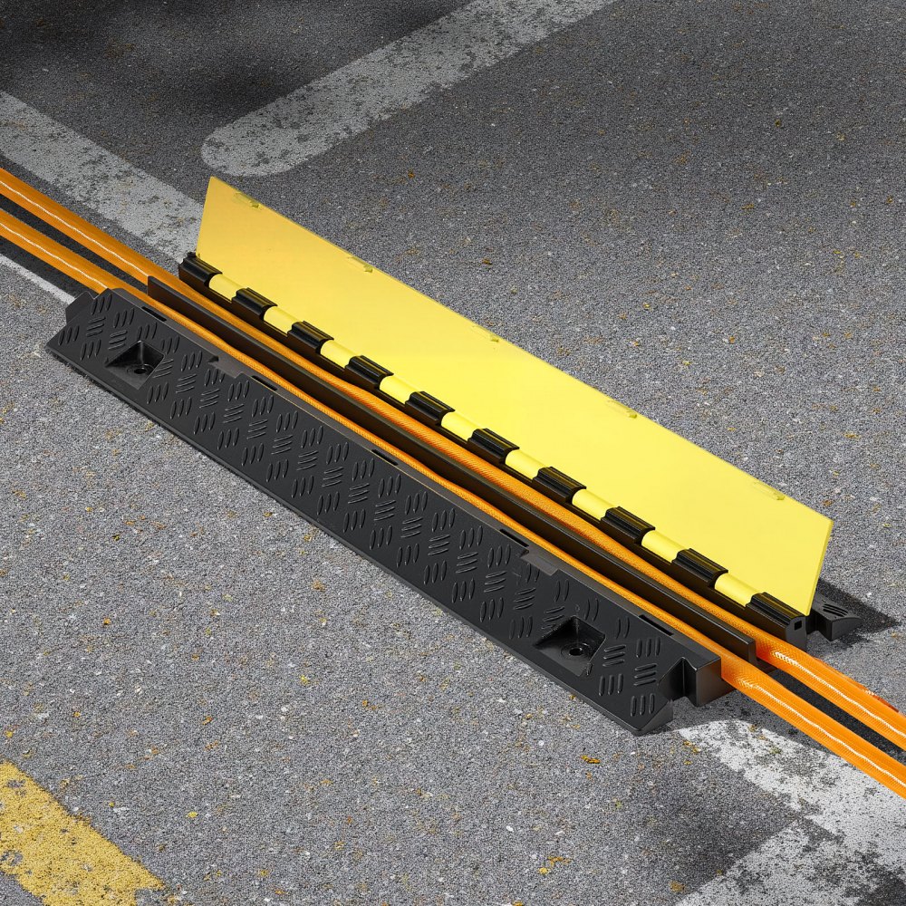 VEVOR Cable Protector Ramp, 22,000 lbs/axle Capacity, 2 Channel Heavy Duty TPU Cord Hose Wire Cover, 1.2 x 1.1 in Channel, Traffic Speed Bump with Flip-Open Top Cover, for Indoor Outdoor Use, 3 Pack