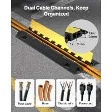 VEVOR Cable Protector Ramp, 22,000 lbs/axle Capacity, 2 Channel Heavy Duty TPU Cord Hose Wire Cover, 1.2 x 1.1 in Channel, Traffic Speed Bump with Flip-Open Top Cover, for Indoor Outdoor Use, 3 Pack