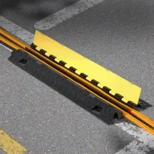 VEVOR Cable Protector Ramp, 22,000 lbs/axle Capacity, 2 Channel Heavy Duty TPU Cord Hose Wire Cover, 1.2 x 1.1 in Channel, Traffic Speed Bump with Flip-Open Top Cover, for Indoor Outdoor Use, 3 Pack