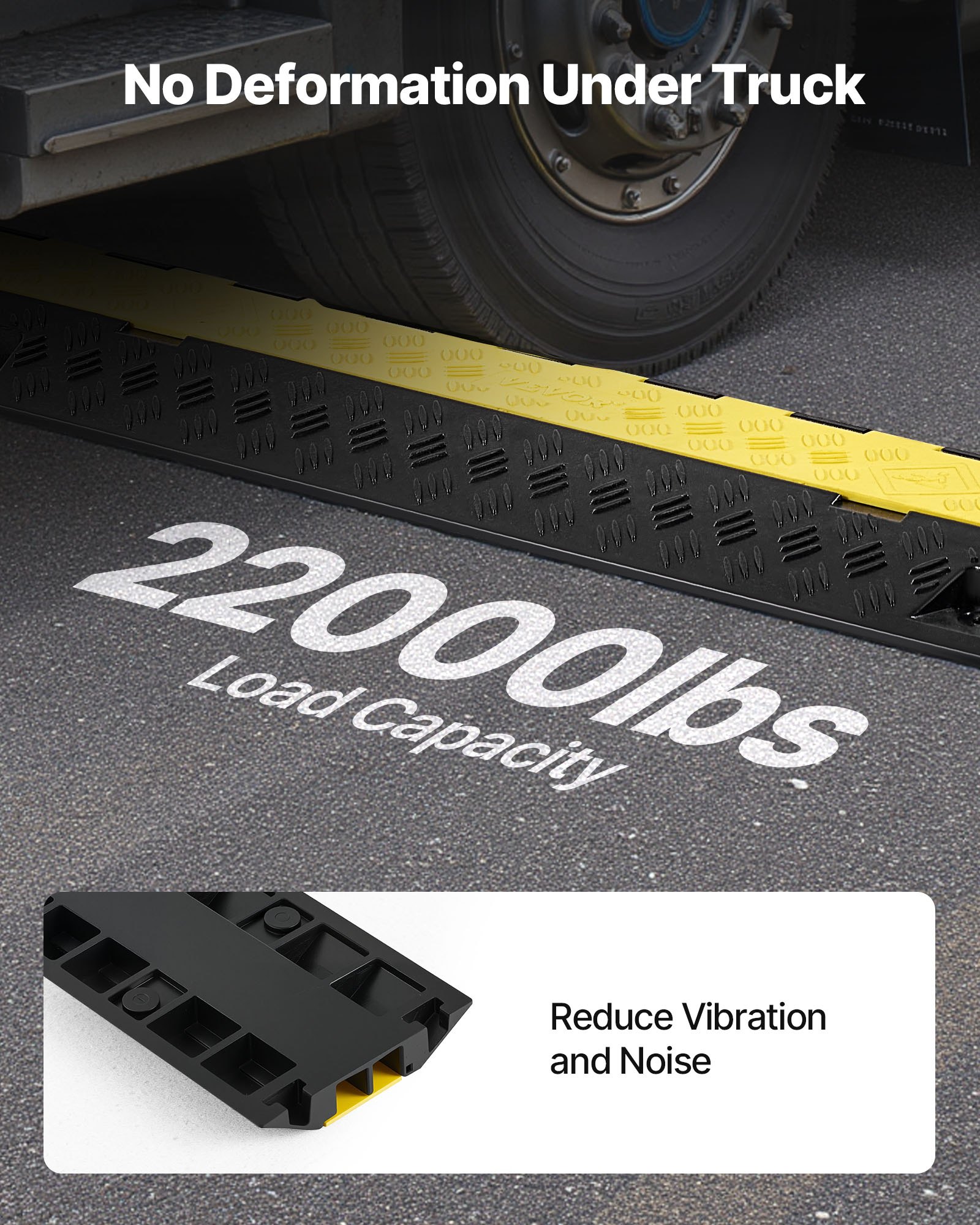 VEVOR Cable Protector Ramp, 22,000 lbs/axle Capacity, 2 Channel Heavy Duty TPU Cord Hose Wire Cover, 1.2 x 1.1 in Channel, Traffic Speed Bump with Flip-Open Top Cover, for Indoor Outdoor Use, 3 Pack