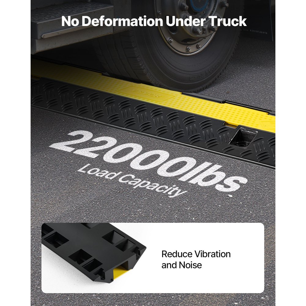 VEVOR Cable Protector Ramp, 22,000 lbs/axle Capacity, 2 Channel Heavy Duty Rubber Cord Hose Wire Cover, 1.3 x 1.2 in Channel, Traffic Speed Bump with Flip-Open Top Cover, for Indoor Outdoor, 1 Pack
