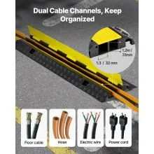 VEVOR Cable Protector Ramp, 22,000 lbs/axle Capacity, 2 Channel Heavy Duty Rubber Cord Hose Wire Cover, 1.3 x 1.2 in Channel, Traffic Speed Bump with Flip-Open Top Cover, for Indoor Outdoor, 1 Pack