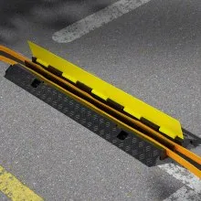 VEVOR Cable Protector Ramp, 22,000 lbs/axle Capacity, 2 Channel Heavy Duty Rubber Cord Hose Wire Cover, 1.3 x 1.2 in Channel, Traffic Speed Bump with Flip-Open Top Cover, for Indoor Outdoor, 1 Pack