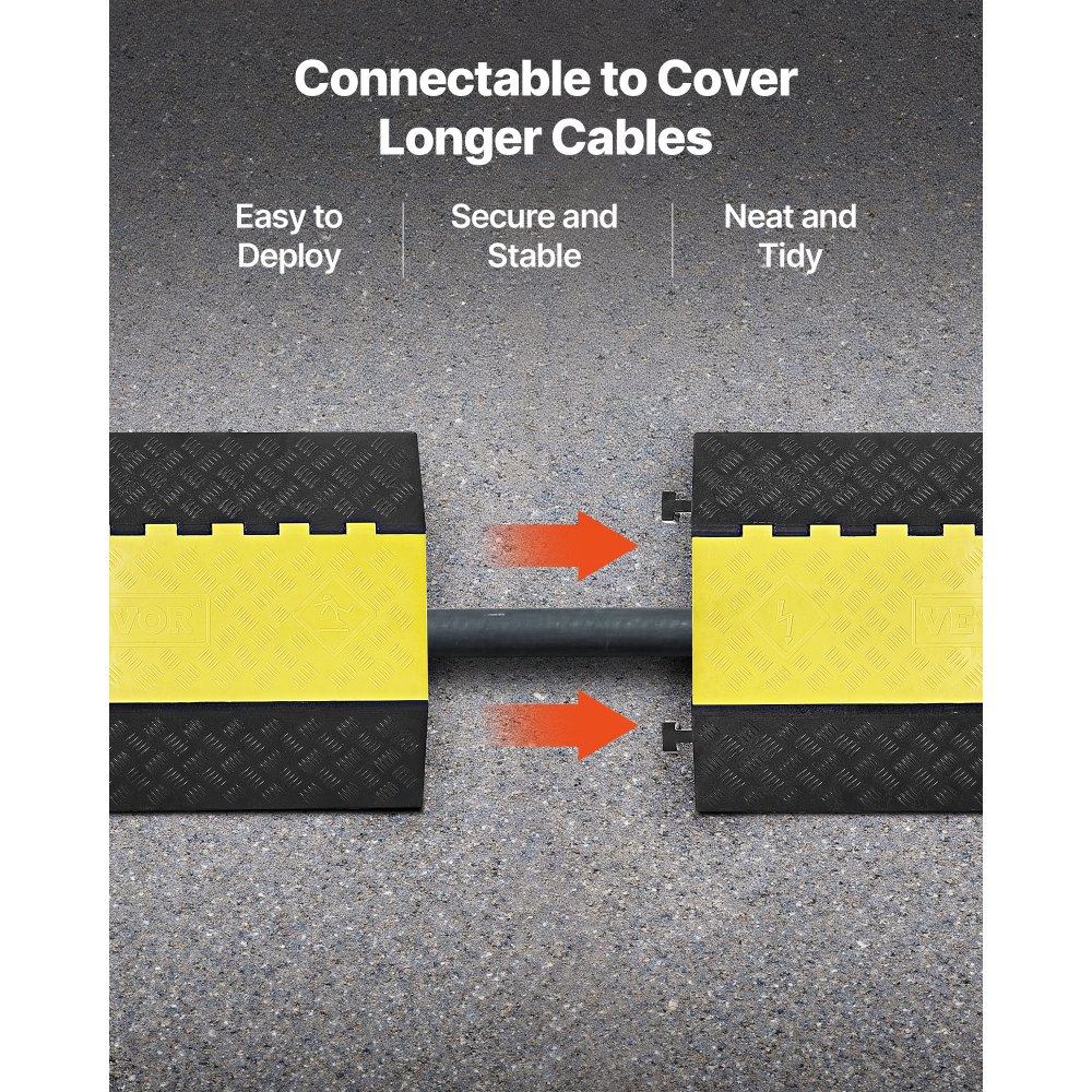 VEVOR Cable Protector Ramp, 22,000 lbs/axle Capacity, 2 Channel Heavy Duty Rubber Cord Hose Wire Cover, 4 x 3 in Channel, Traffic Speed Bump with Flip-Open Top Cover, for Indoor Outdoor Use, 1 Pack