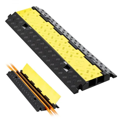 VEVOR Cable Protector Ramp, 22,000 lbs/axle Capacity, 2 Channel Heavy Duty Rubber Cord Hose Wire Cover, 2.2 x 2 in Channel, Traffic Speed Bump with Flip-Open Top Cover, for Indoor Outdoor, 1 Pack