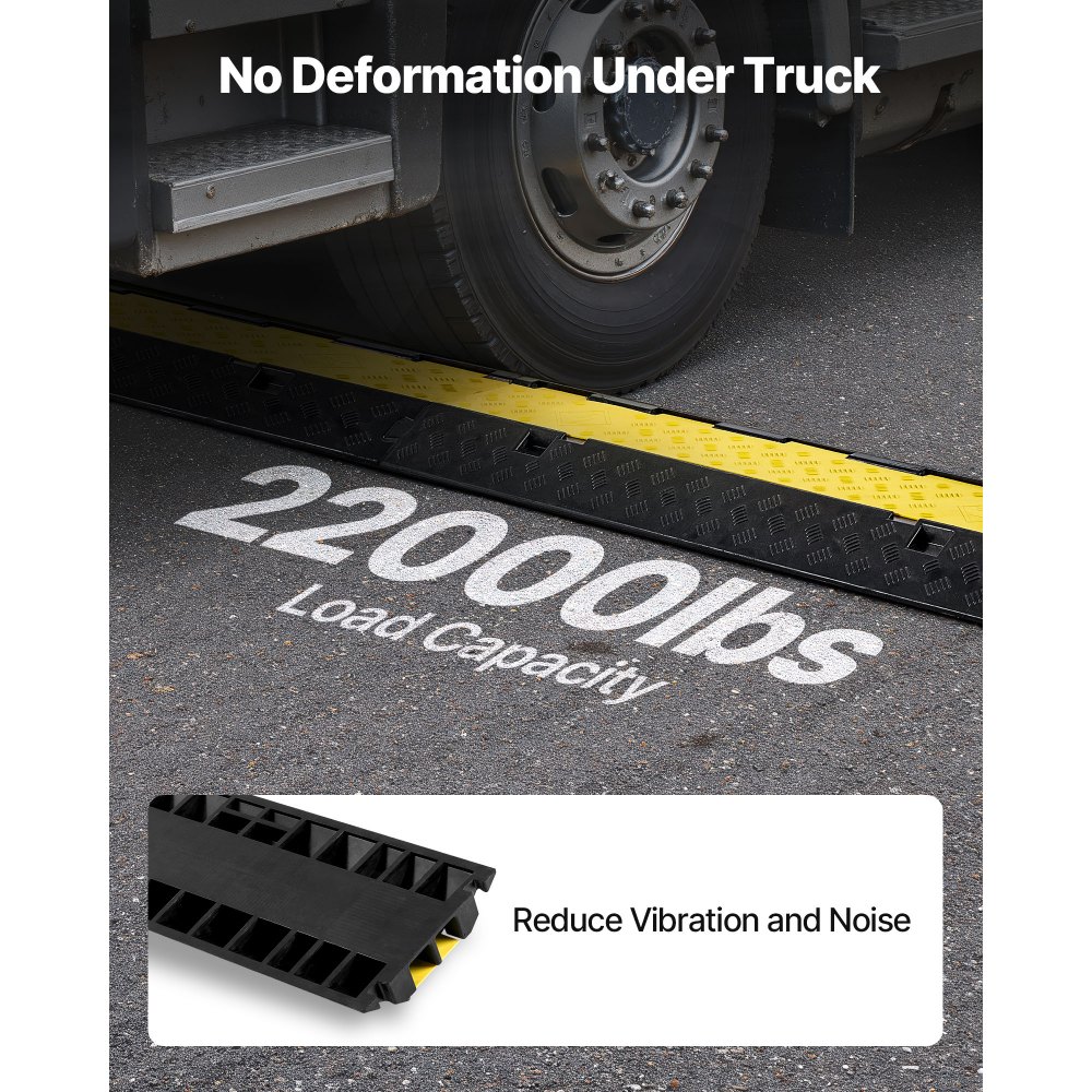 VEVOR Cable Protector Ramp, 9,979 kg/axle Capacity, 2 Channel Heavy Duty Rubber Cord Hose Wire Cover, 55 x 50 mm Channel, Traffic Speed Bump with Flip-Open Top Cover, for Indoor Outdoor Use, 1 Pack