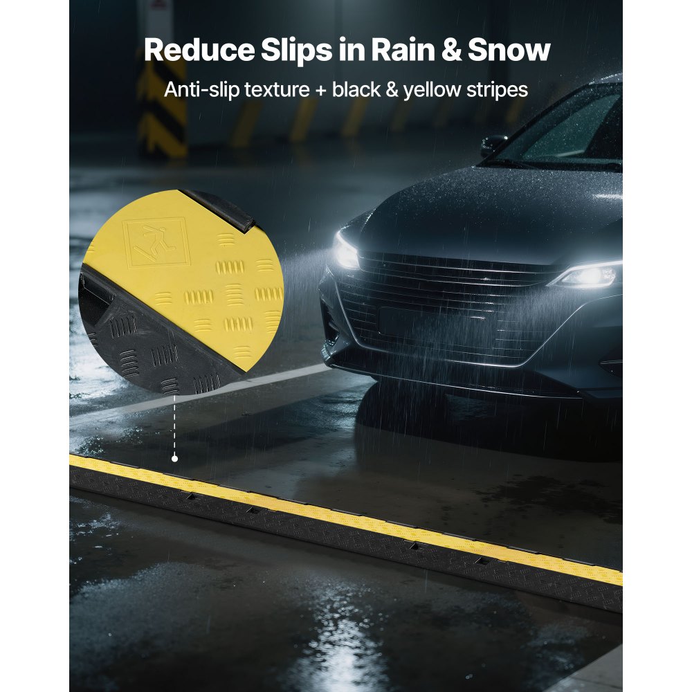 VEVOR Cable Protector Ramp, 9,979 kg/axle Capacity, 2 Channel Heavy Duty Rubber Cord Hose Wire Cover, 55 x 50 mm Channel, Traffic Speed Bump with Flip-Open Top Cover, for Indoor Outdoor Use, 1 Pack