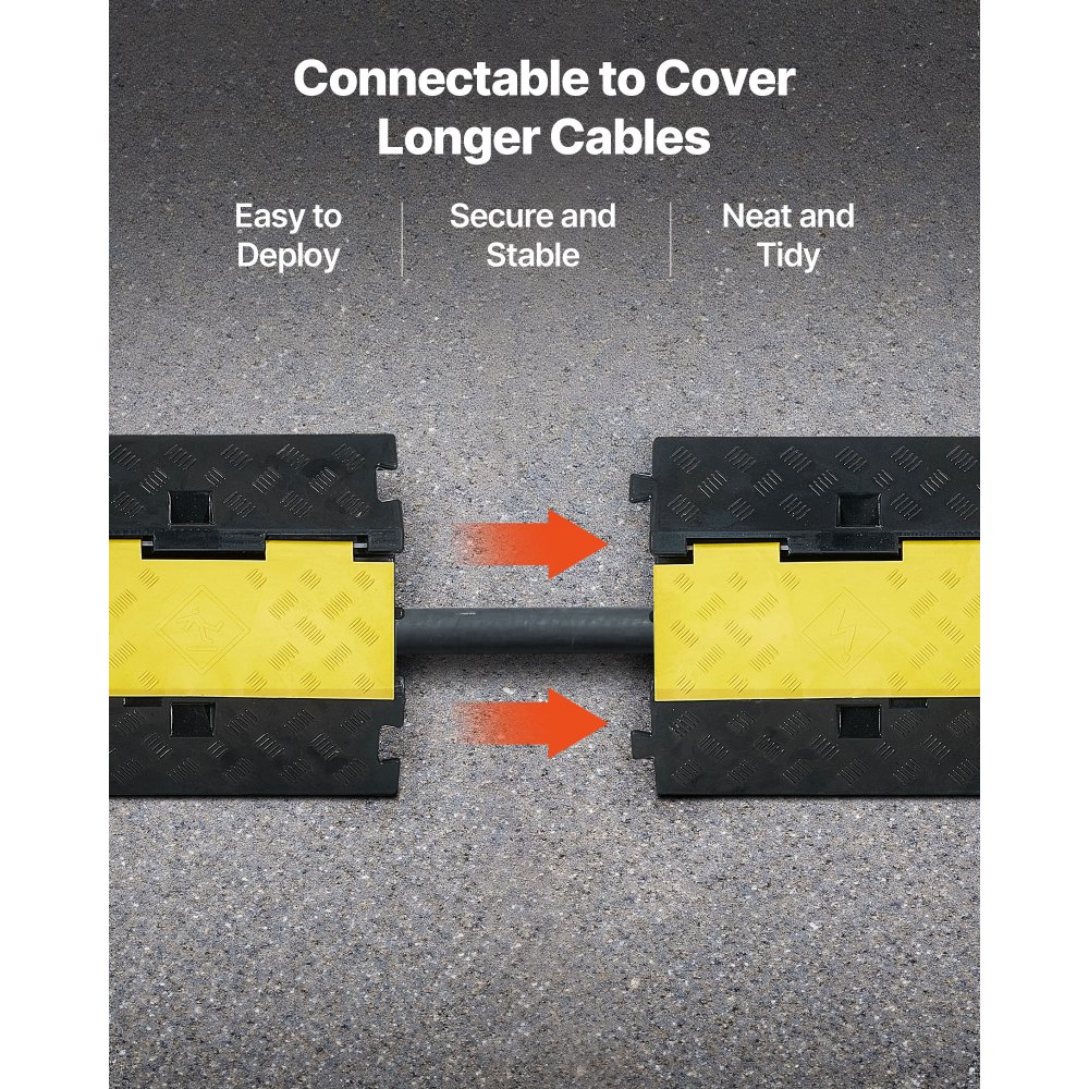 VEVOR Cable Protector Ramp, 9,979 kg/axle Capacity, 2 Channel Heavy Duty Rubber Cord Hose Wire Cover, 55 x 50 mm Channel, Traffic Speed Bump with Flip-Open Top Cover, for Indoor Outdoor Use, 1 Pack