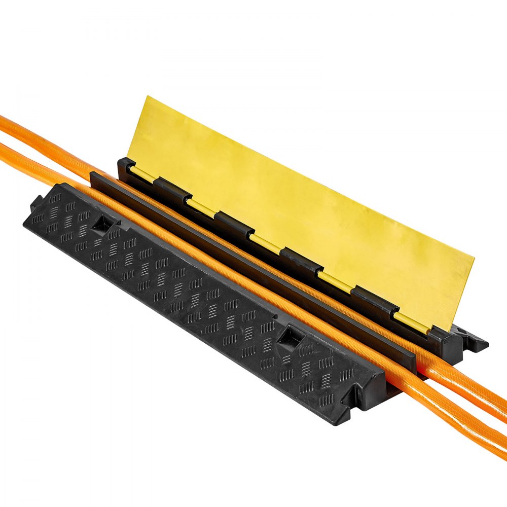 VEVOR Cable Protector Ramp, 9,979 kg/axle Capacity, 2 Channel Heavy Duty Rubber Cord Hose Wire Cover, 55 x 50 mm Channel, Traffic Speed Bump with Flip-Open Top Cover, for Indoor Outdoor Use, 1 Pack