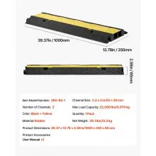 VEVOR Cable Protector Ramp, 22,000 lbs/axle Capacity, 2 Channel Heavy Duty Rubber Cord Hose Wire Cover, 2.2 x 2 in Channel, Traffic Speed Bump with Flip-Open Top Cover, for Indoor Outdoor, 1 Pack