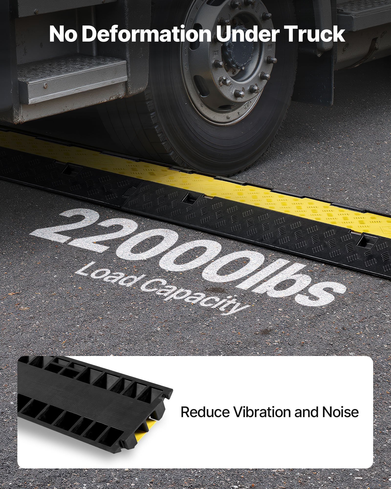 VEVOR Cable Protector Ramp, 9,979 kg/axle Capacity, 2 Channel Heavy Duty Rubber Cord Hose Wire Cover, 55 x 50 mm Channel, Traffic Speed Bump with Flip-Open Top Cover, for Indoor Outdoor Use, 1 Pack