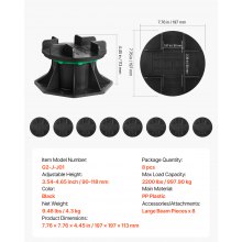 8 Pcs Adjustable Deck Support Pedestal Deck Foundation Base Rising 3.54-4.65 in