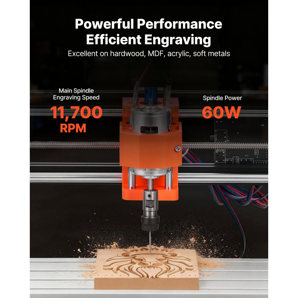VEVOR 3018 CNC Router Machine, 60W Spindle, 3-Axis Wood Engraving Milling Machine, with 300 x 180 x 40 mm Working Area, Aluminum Alloy Structure, for Wood Acrylic Carving Cutting