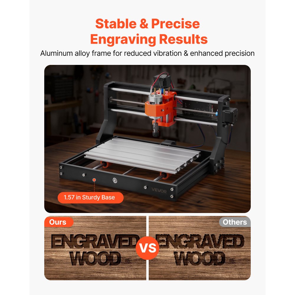 VEVOR 3018 CNC Router Machine, 60W Spindle, 3-Axis Wood Engraving Milling Machine, with 300 x 180 x 40 mm Working Area, Aluminum Alloy Structure, for Wood Acrylic Carving Cutting