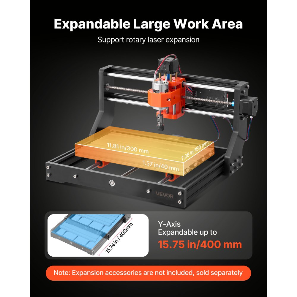 VEVOR 3018 CNC Router Machine, 60W Spindle, 3-Axis Wood Engraving Milling Machine, with 300 x 180 x 40 mm Working Area, Aluminum Alloy Structure, for Wood Acrylic Carving Cutting