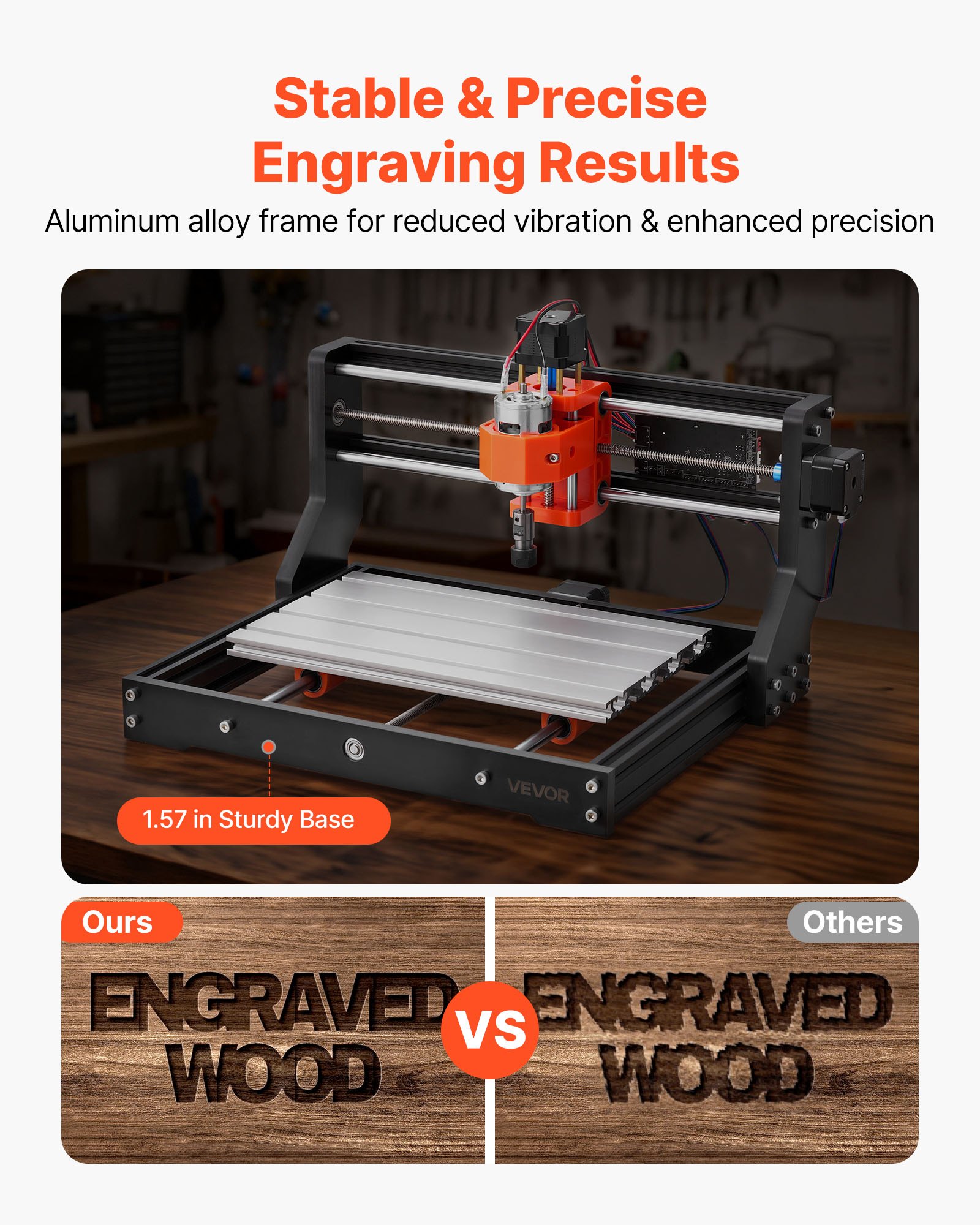 VEVOR 3018 CNC Router Machine, 60W Spindle, 3-Axis Wood Engraving Milling Machine, with 300 x 180 x 40 mm Working Area, Aluminum Alloy Structure, for Wood Acrylic Carving Cutting