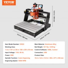 VEVOR CNC Router Machine, 60W, 3 Axis GRBL Control Wood Engraving Carving Milling Machine Kit, 300 x 200 x 60 mm/11.8 x 7.87 x 2.36 in Working Area 1200 RPM for Wood Acrylic MDF PVC Plastic Foam Vinyl