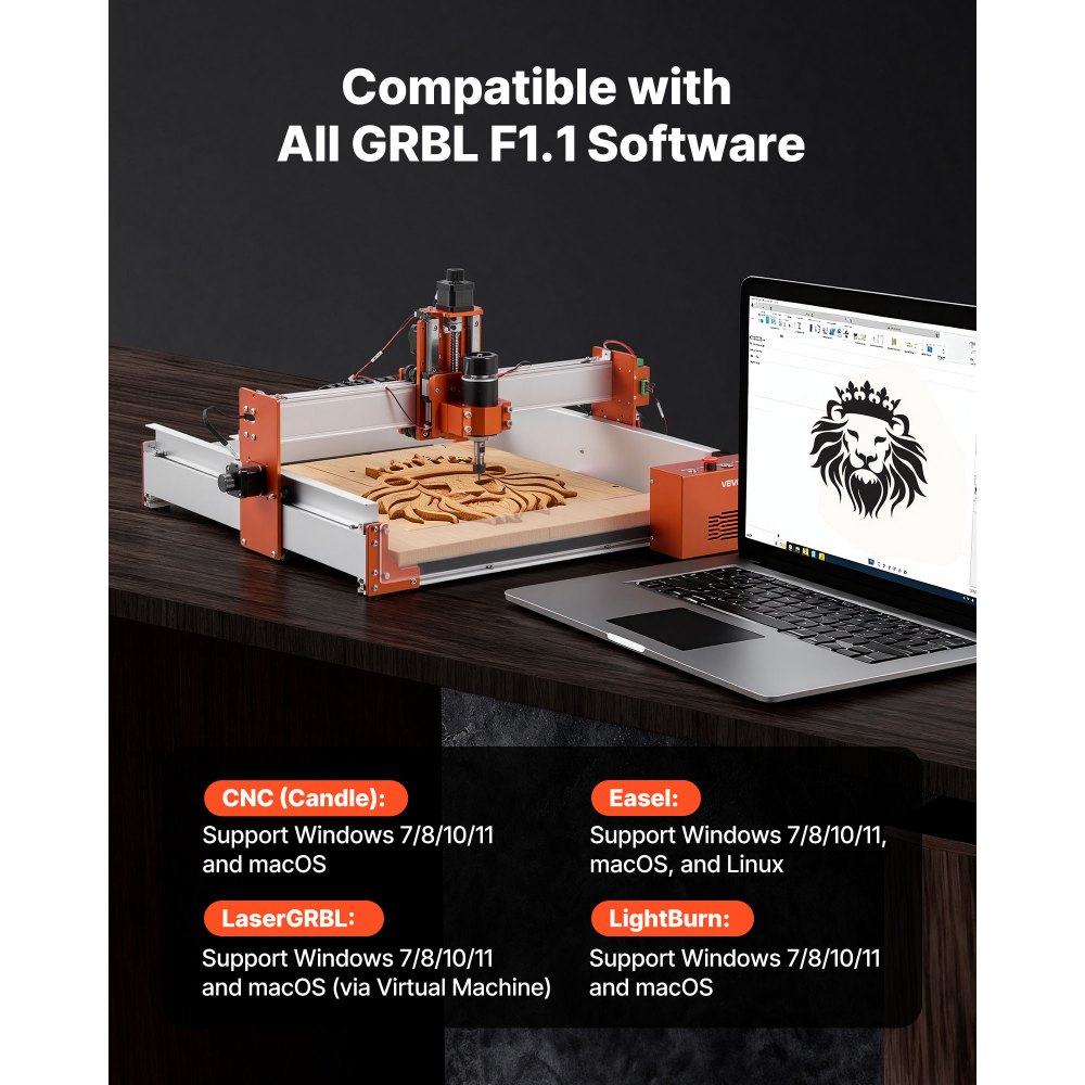 VEVOR CNC Router Machine, 100W Spindle, 3-Axis Wood Engraving Milling Machine, with 400 x 400 x 95 mm Working Area, Linear Rail, Aluminum Alloy Structure, for Wood Acrylic Plastic Carving Cutting