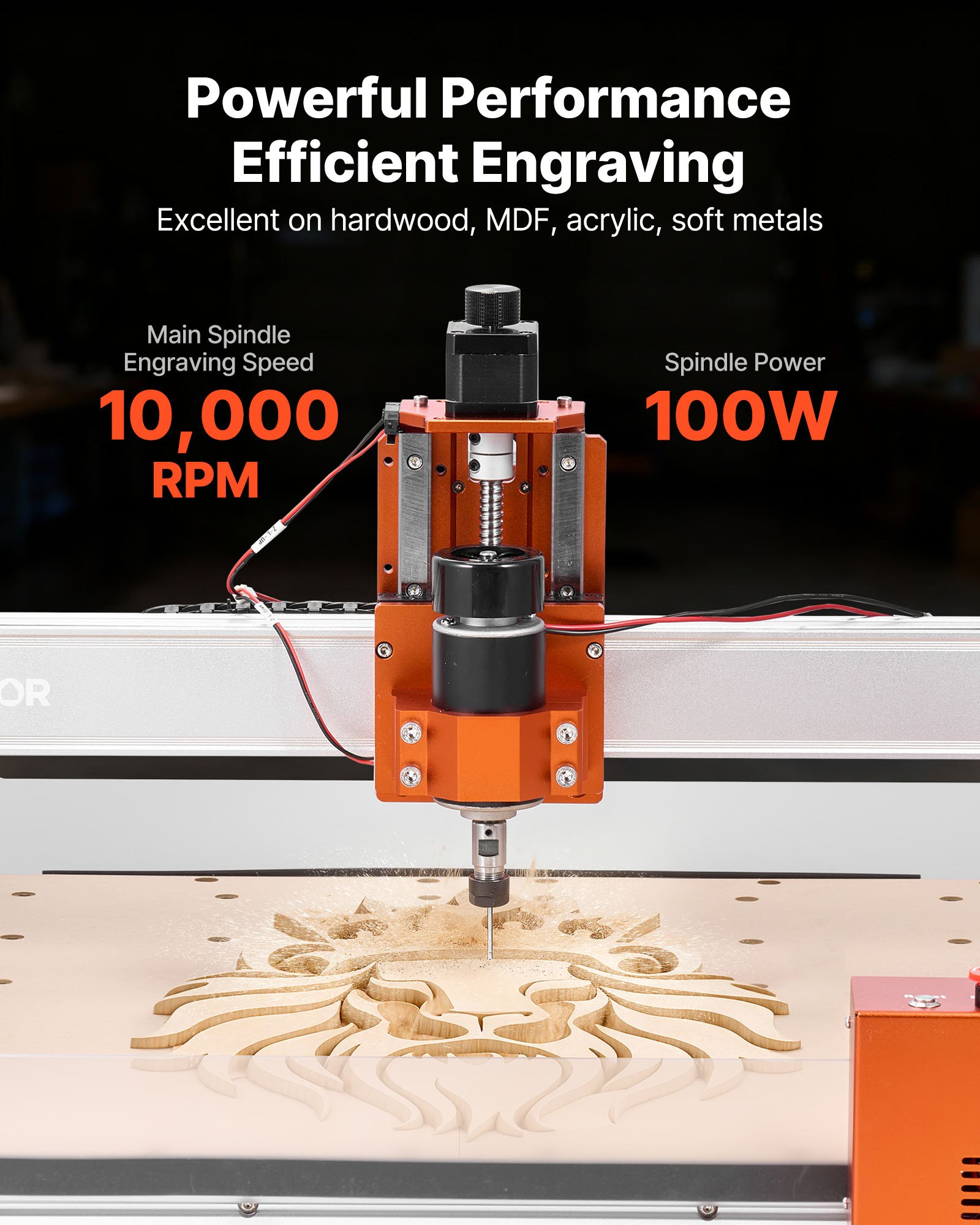 VEVOR CNC Router Machine, 100W Spindle, 3-Axis Wood Engraving Milling Machine, with 400 x 400 x 95 mm Working Area, Linear Rail, Aluminum Alloy Structure, for Wood Acrylic Plastic Carving Cutting
