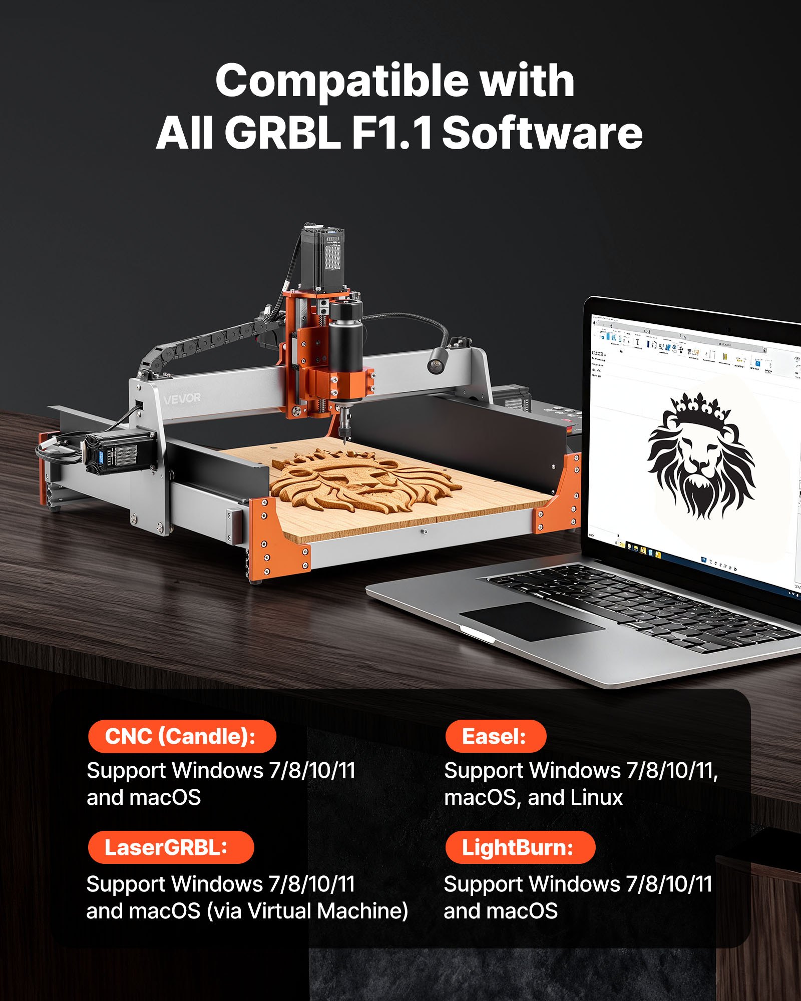 VEVOR CNC Router Machine, 500W Spindle, 3-Axis Wood Engraving Milling Machine, with Dual Linear Rails & Ball Screw, 15.75 x 15.75 x 3.74 in Working Area, Trim Router, for Wood Acrylic Carving Cutting