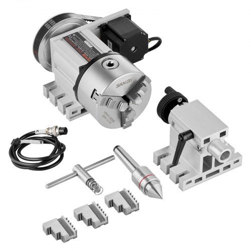 VEVOR Dividing Head, K11-100mm 3-Jaw Chuck, CNC Router Milling Machine Rotational Axis 4th Axis A Axis Indexing Head, 65 mm Center Height MT2 Tailstock 6:1 Gear Ratio, Universal for Engraving