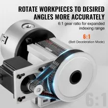 VEVOR Dividing Head, K11-100mm 3-Jaw Chuck, CNC Router Milling Machine Rotational Axis 4th Axis A Axis Indexing Head, 2.6"/65 mm Center Height MT2 Tailstock 6:1 Gear Ratio, Universal for Engraving