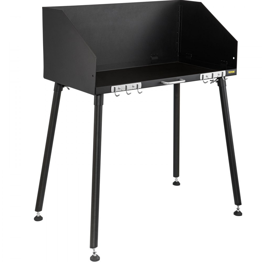 VEVOR Carbon Steel Camp Cooking Table 30 x 16 Inch with Three-Sided Windscreen and Legs for Outdoor Food Preparation and Dutch Oven