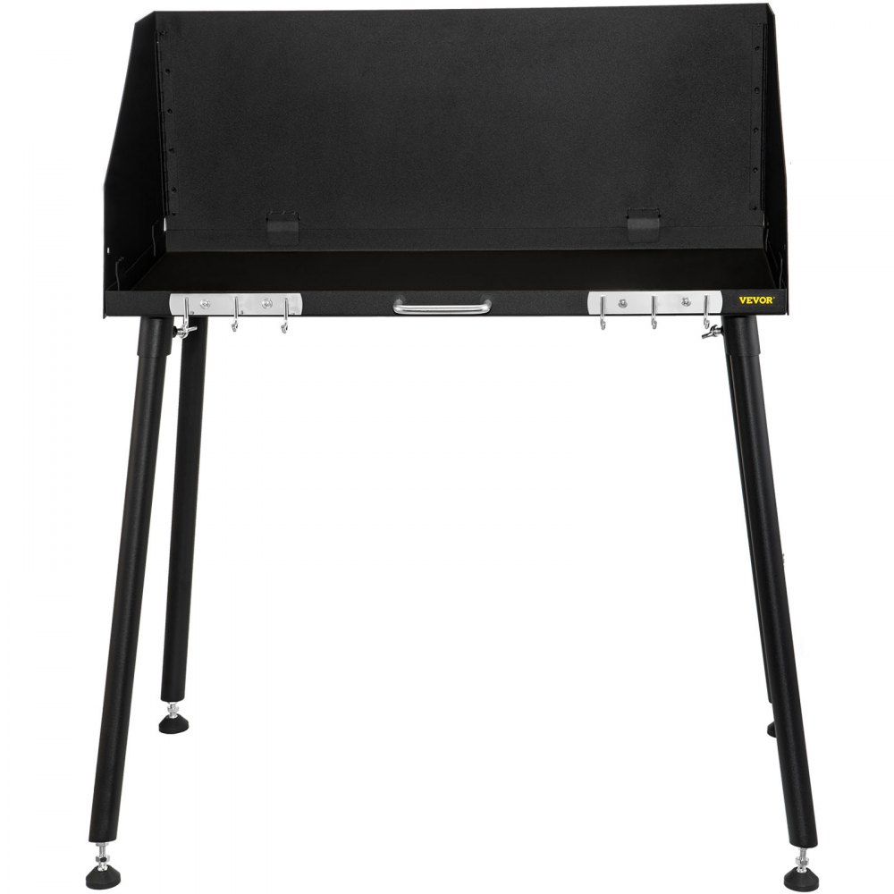 VEVOR Carbon Steel Camp Cooking Table 30 x 16 Inch with Three-Sided Windscreen and Legs for Outdoor Food Preparation and Dutch Oven