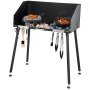 VEVOR Mesa de cocina de campamento de acero al carbono de 30 x 16 pulgadas con parabrisas de tres lados y patas para preparación de alimentos al aire libre y horno holandés