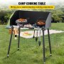 VEVOR Carbon Steel Camp Cooking Table 38 x 16 Inch with Three-Sided Windscreen and Legs for Outdoor Food Preparation and Dutch Oven