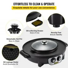 VEVOR 2 in 1 Electric Grill and Hot Pot, 2200W BBQ Pan Grill and Hot Pot, Multifunctional Teppanyaki Grill Pot with Dual Temp Control, Smokeless Hot Pot Grill with Nonstick Coating for 1-8 People